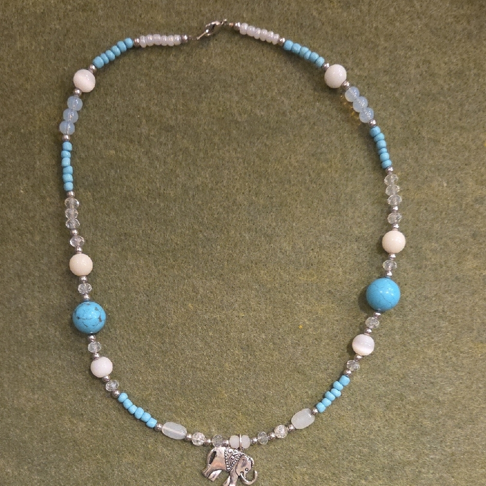 Turquoise and Silver Elephant Pendant Necklace